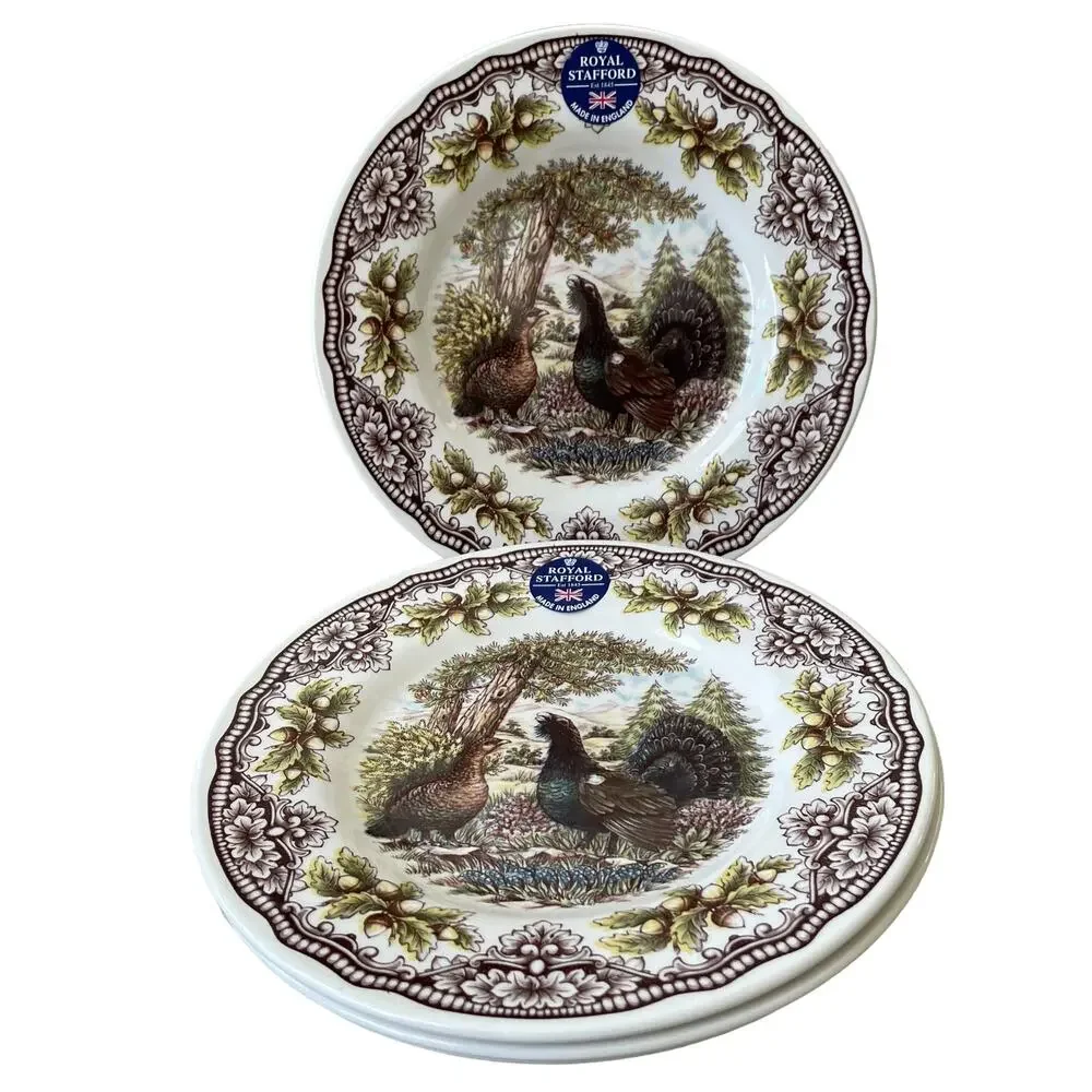 Royal Stafford Thanksgiving Capercaillie Dinner Plates 11in Porcelain Set of 4